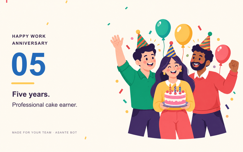 Work anniversary card: Five years. Professional cake earner.